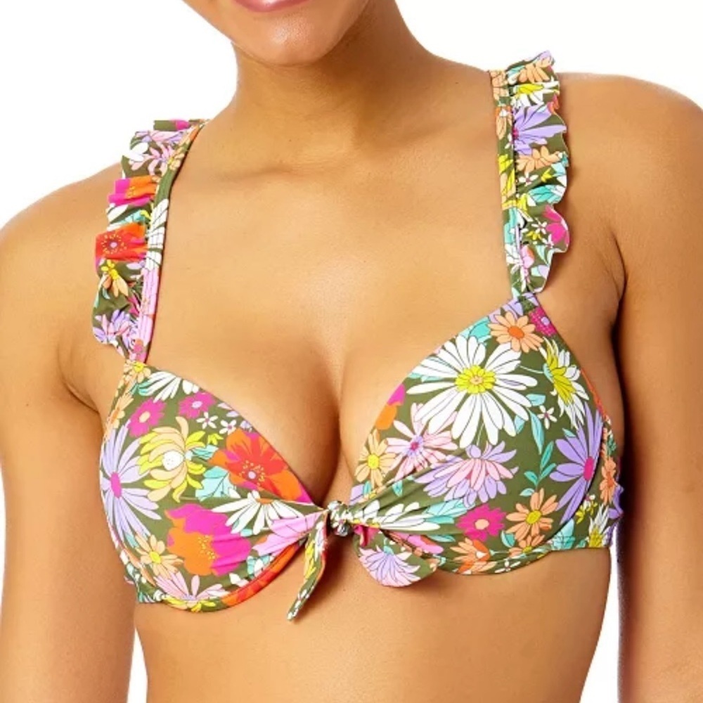NWT Salt + Cove
Women's Printed Ruffle-Strap Push Up Underwire Bikini Top Large
